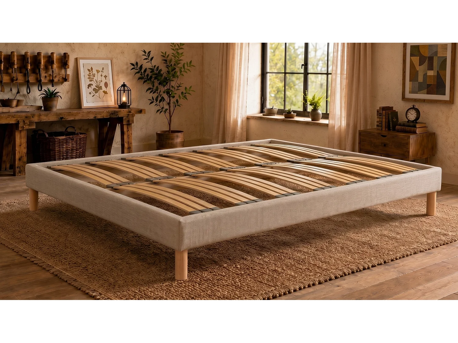 Sommier à Latte 140x190 cm - Bois Épicéa Structure Durable Solides Qualité - Beige - Silencieux, Confortable et Résistant - Primo Douce Lune