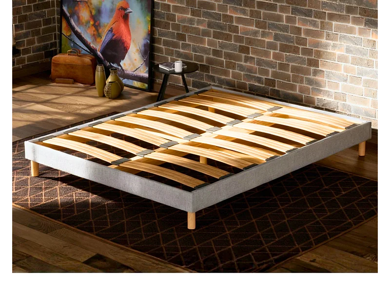 Somier de láminas 160x200 cm - Estructura de madera de abeto sólida y duradera de alta calidad - Gris claro - Cómodo Douce Lune®