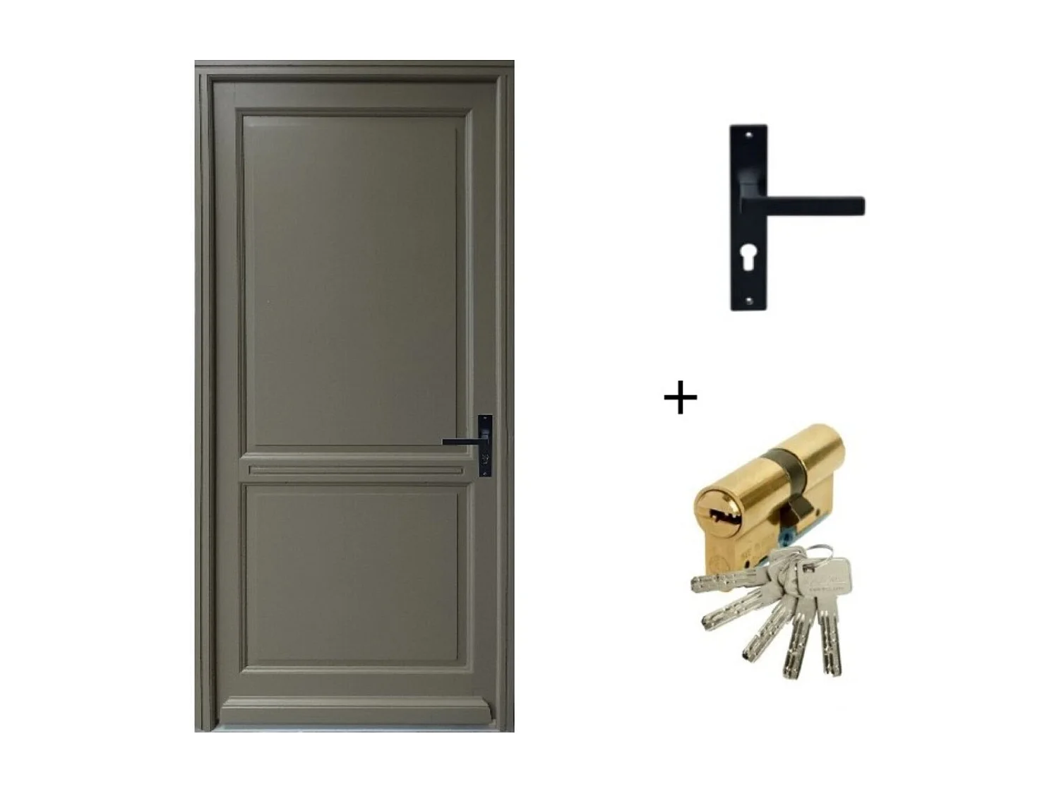 Porte d'entree Bois Pleine, Elixir, Vert RAL7002, H,215xl,90 p,gauche + Poignee Et Barillet (ref010723NO) Cote Tableau