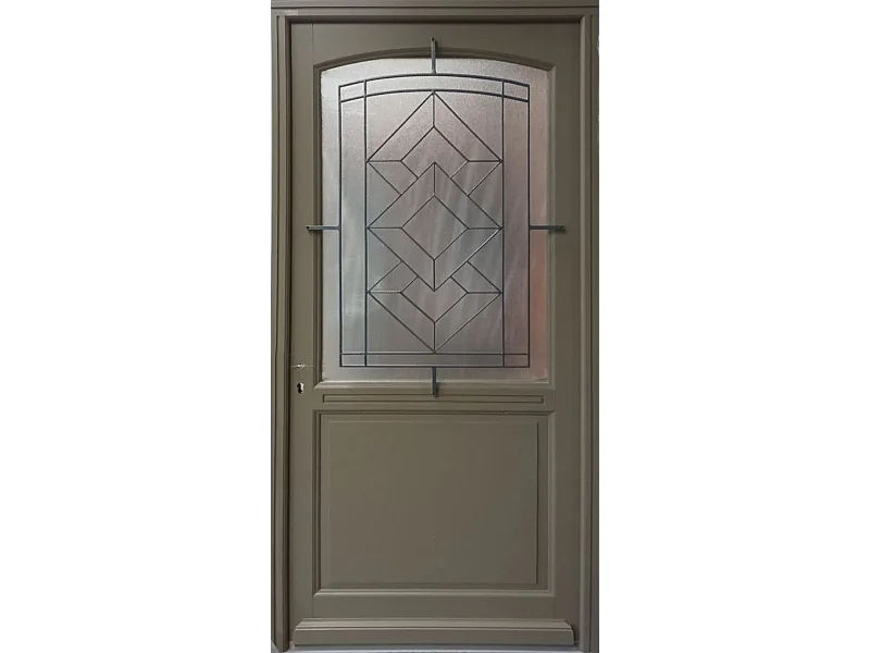 Porte d'entree Bois vitree, Elsie, Vert RAL7002, H,215xl,90 p, droit Cote Tableau