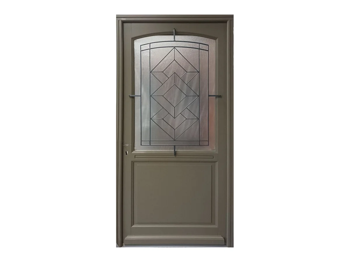 Porte D'Entrée Bois Vitrée, Elsie, Vert Ral7002, H,215Xl,90 P, Droit Cote Tableau