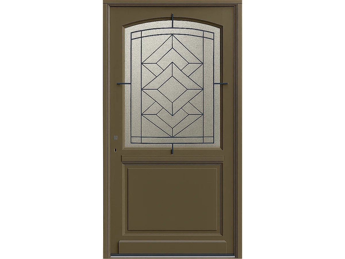 Porte d'entree Bois vitree, Elsie, Vert RAL7002, H,215xl,90 p, droit Cote Tableau