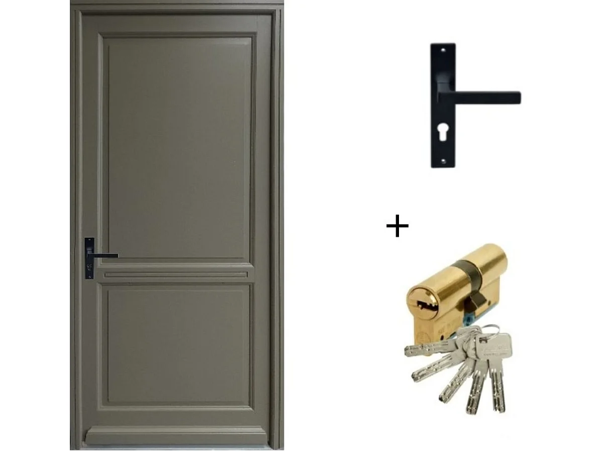 Porte d'entree Bois Pleine, Elixir, Vert RAL7002, H,215xl,90 p, droit + Poignee Et Barillet (ref010723NO) Cote Tableau