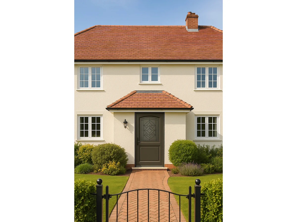 Porte d'entree Bois vitree, Elsie, Vert RAL7002, H,215xl,90 p, droit + Poignee Et Barillet (ref 010403FP) Cote Tableau