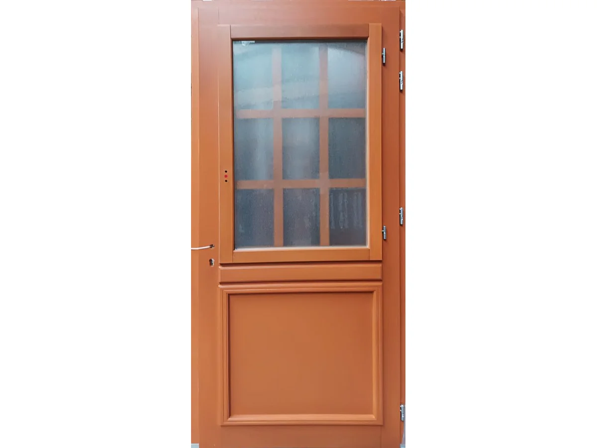 Porte d'entree Bois vitree, Marine, H,215xl,80 p,gauche + Poignee Et Barillet (ref 010403RFP)Cotes Tableau