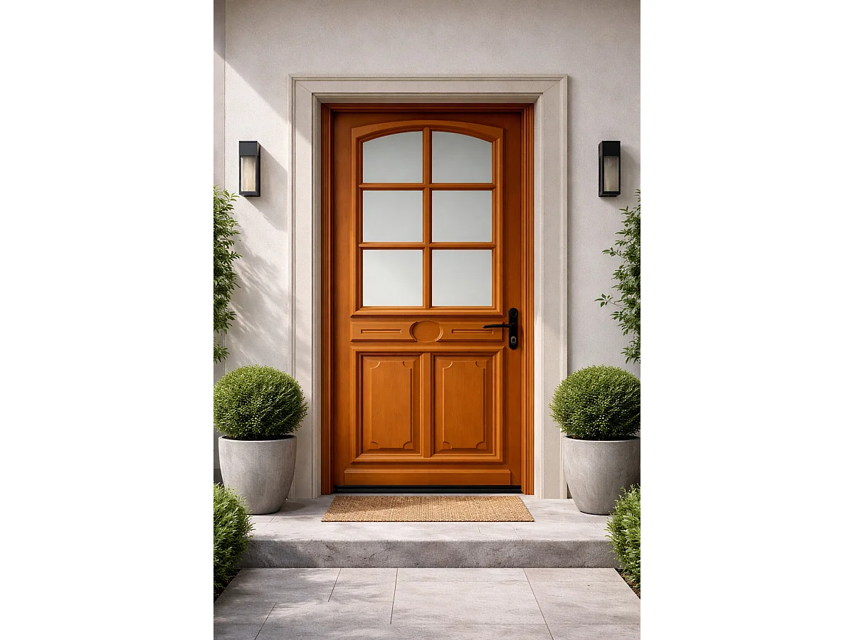 Porte D'entrée Bois Vitrée Marine, H.215xl.80 Côte Tableau, P.gauche , Poignée, Barillet Gd Menuiseries