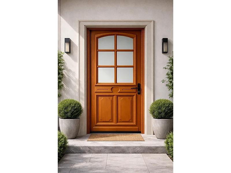 Porte D'entrée Bois Vitrée Marine, H.215xl.80 Côte Tableau, P.gauche , Poignée, Barillet Gd Menuiseries