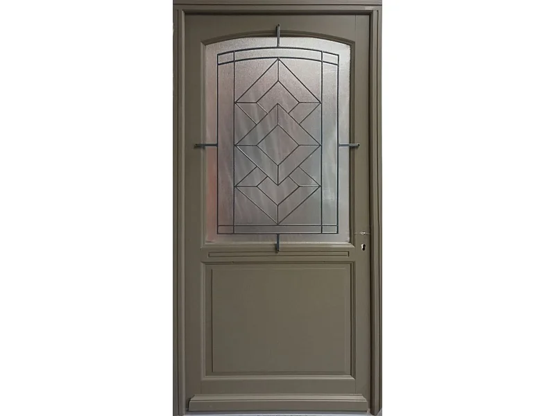 Porte d'entree Bois vitree, Elsie, Vert RAL7002, H,215xl,90 p,gauche Cote Tableau