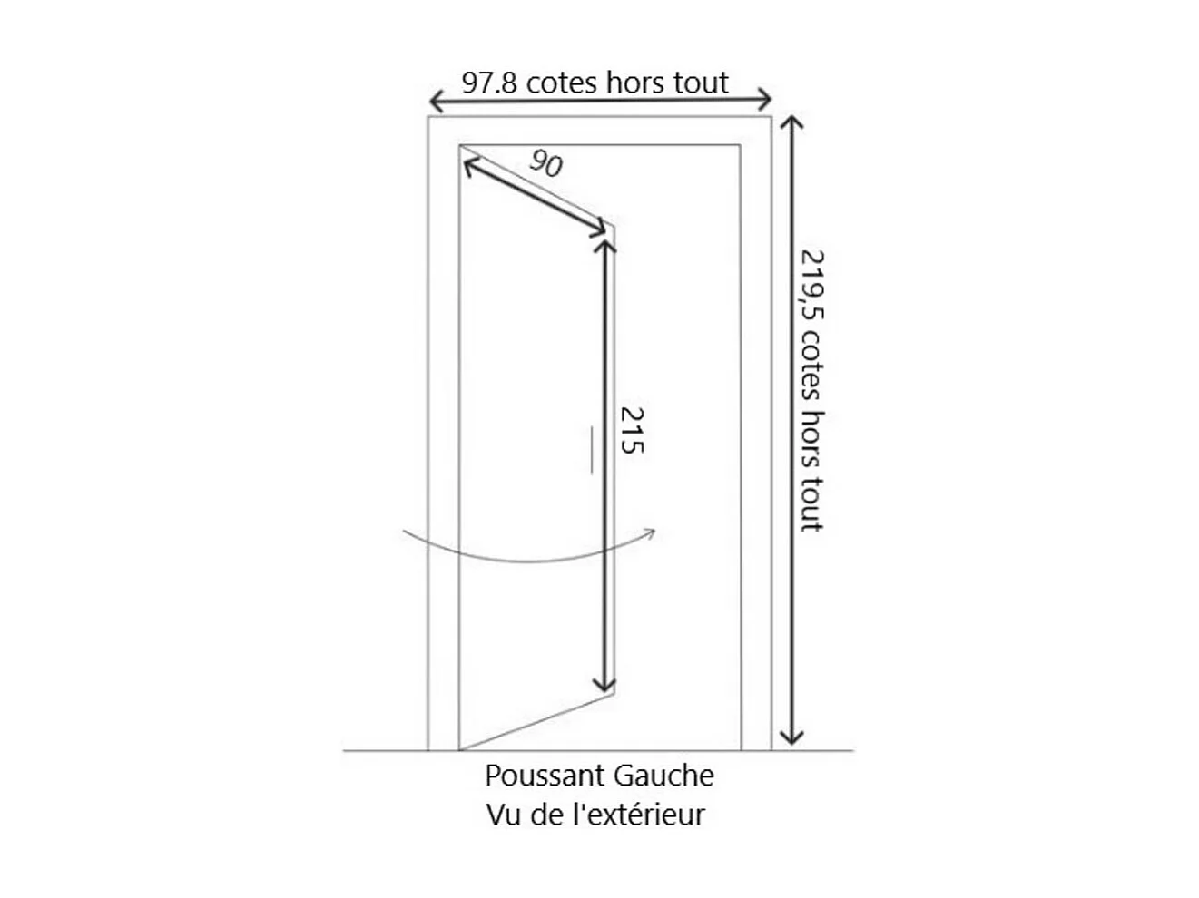 Porte d'entree Bois vitree, Elsie, Vert RAL7002, H,215xl,90 p,gauche Cote Tableau