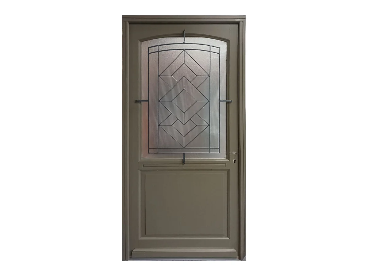 Porte D'Entrée Bois Vitrée, Elsie, Vert Ral7002, H,215Xl,90 P,Gauche Cote Tableau