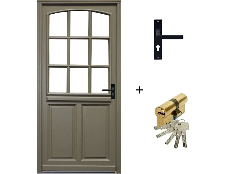 Porta d'ingresso in legno smaltato, Ady, Verde RAL7002, H.215xl.90 p.sinistra + Maniglia E Botte (ref010723NO) Lato tavolo senza maniglia