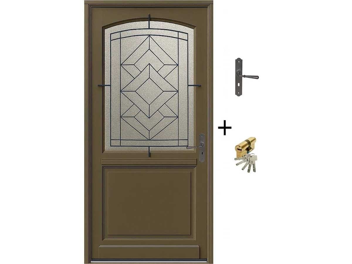 Porte D'entrée Bois Vitrée Elsie, Vert Ral7002, H.215xl.90 Gd Menuiseries