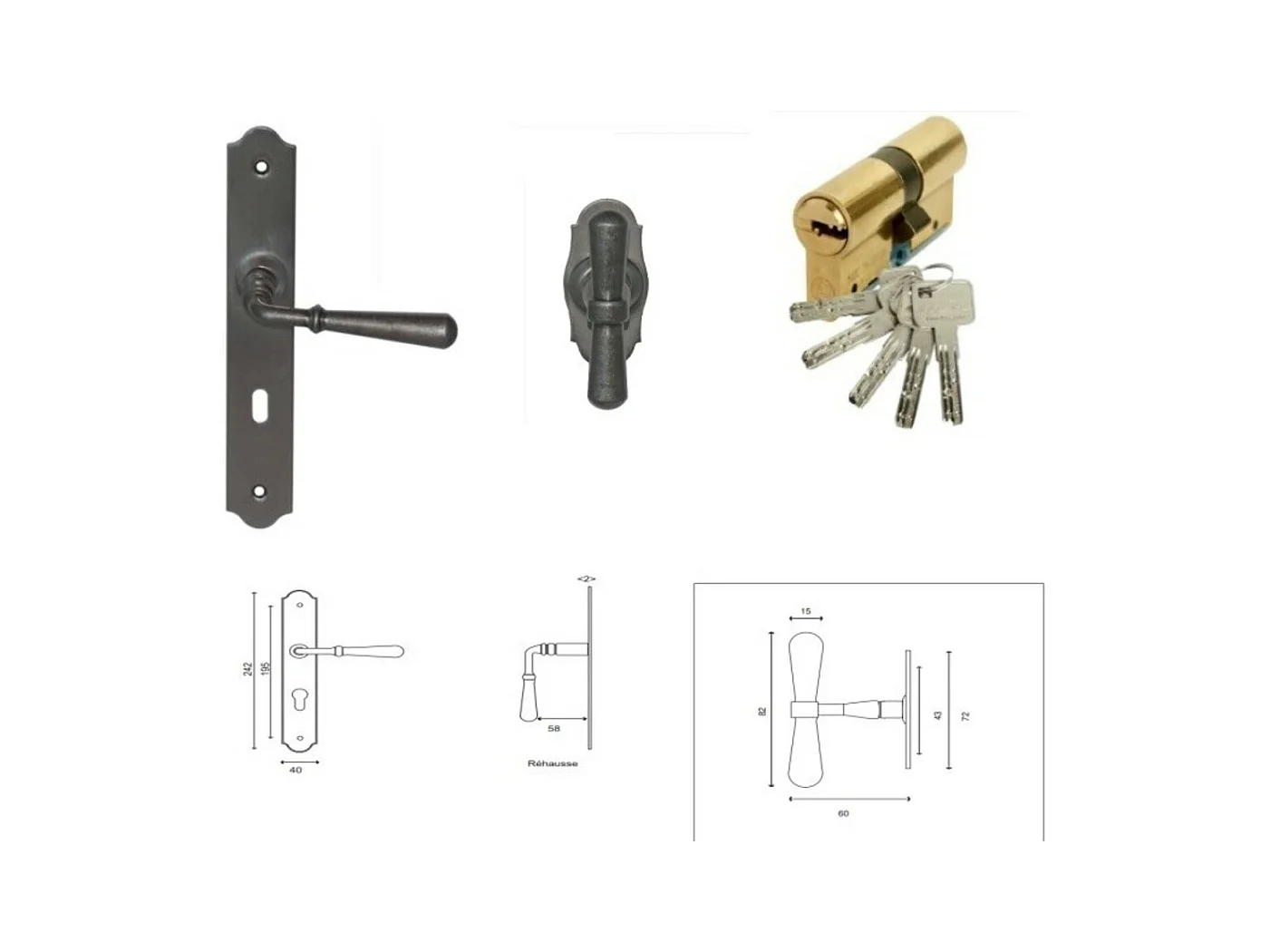 Porte d'entree Bois vitree, Vauban, H,215xl,90  p,gauche + Poignee Et Barillet (ref 010403RFP) Cotes Tableau