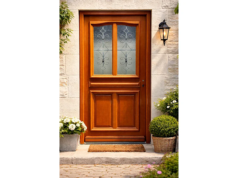 Porte D'entrée Bois Vitrée Vauban, H.215xl.90 P,gauche, Poignée, Barillet Côte Tableau Gd Menuiseries