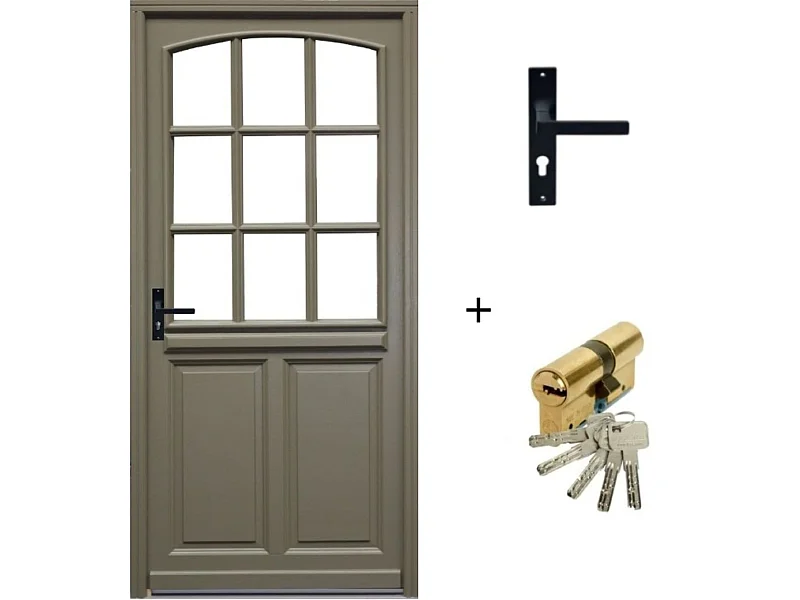 Porta d'ingresso in legno smaltato, Ady, Verde RAL7002,, H.215xl.90 p. destra + Maniglia E Canna (ref010723NO) Dimensioni tavolo senza maniglia