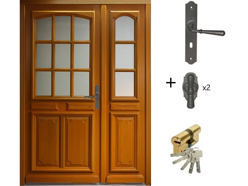 Porta d'ingresso Tiercee in legno con vetro marino H215 x L140 p.sinistra + maniglia e botte (rif. 010403RFP) Tabella dimensioni senza maniglia