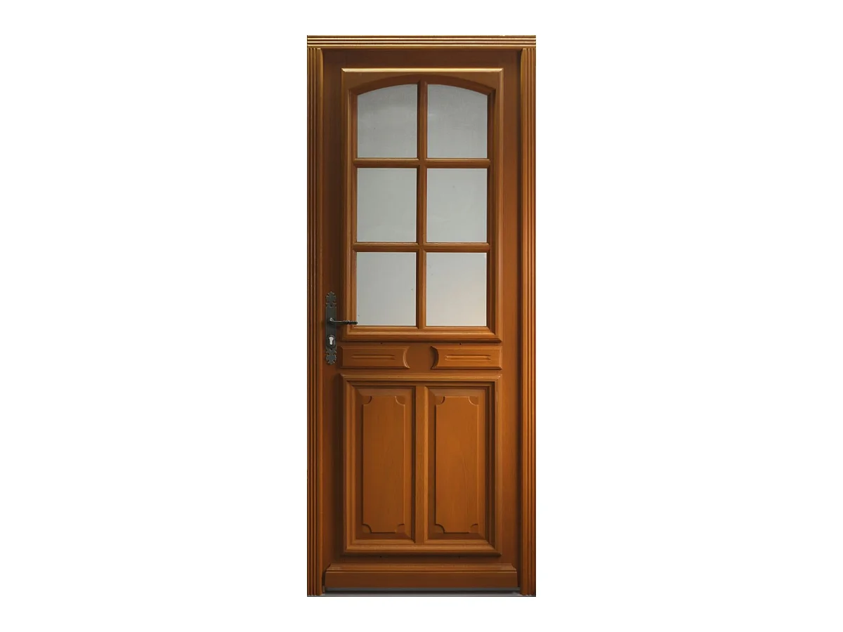 Porte D'Entree Bois Vitree, Marine, H,215Xl,80 P, Droit + Poignée Et Barillet (Ref 010403Rfp)Cotes Tableau