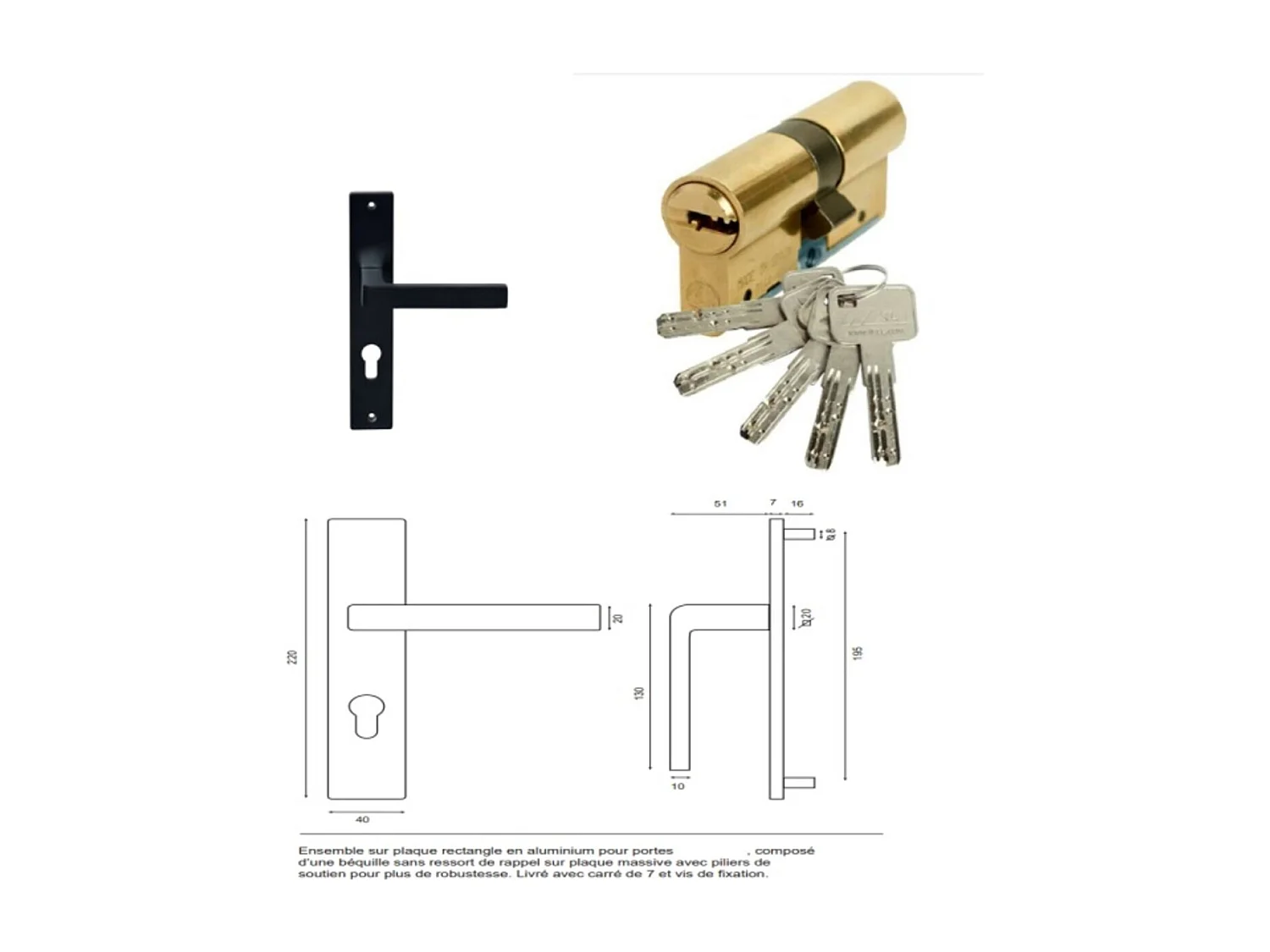 Porte d'entree Tiercee Bois vitree Marine H215 x L140 p, droit + Poignee Et Barillet (ref 010403RFP) Cotes Tableau