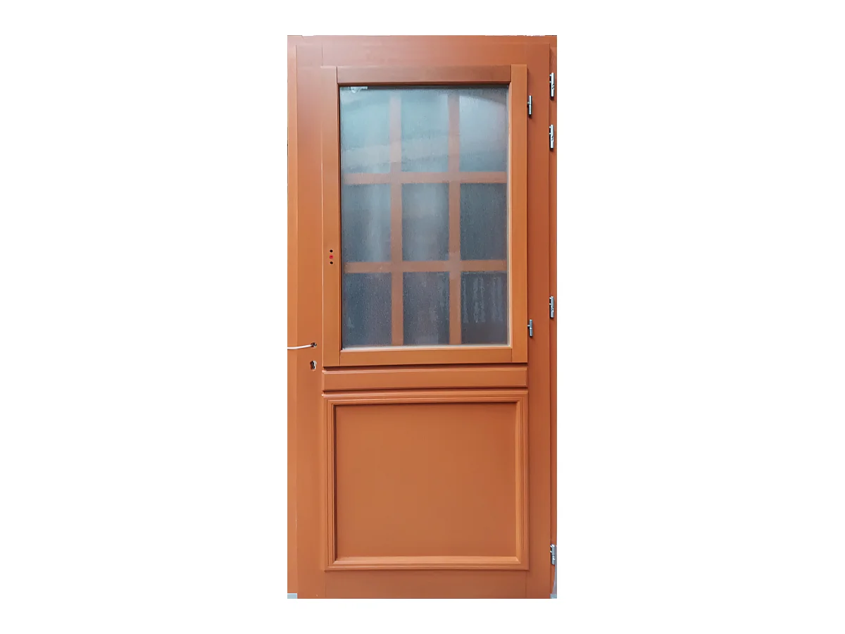 Porte d'entree Tiercee Bois vitree Marine H215 x L130 p,gauche + Poignee Et Barillet (ref 010403RFP) Cotes Tableau