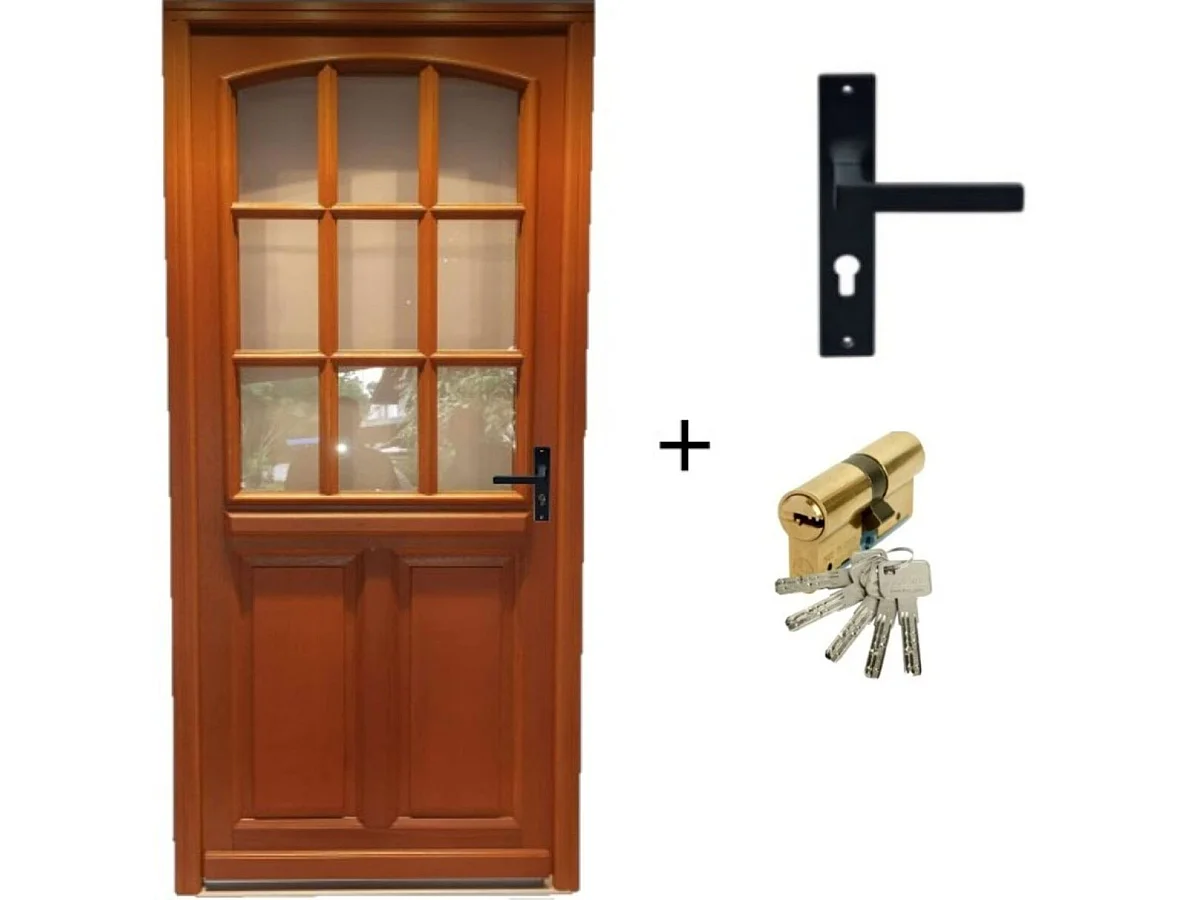 Porte d'entree Bois vitree, Agatha, H,215xl,90  p,gauche + Poignee Et Barillet (ref010723NO) Cote Tableau