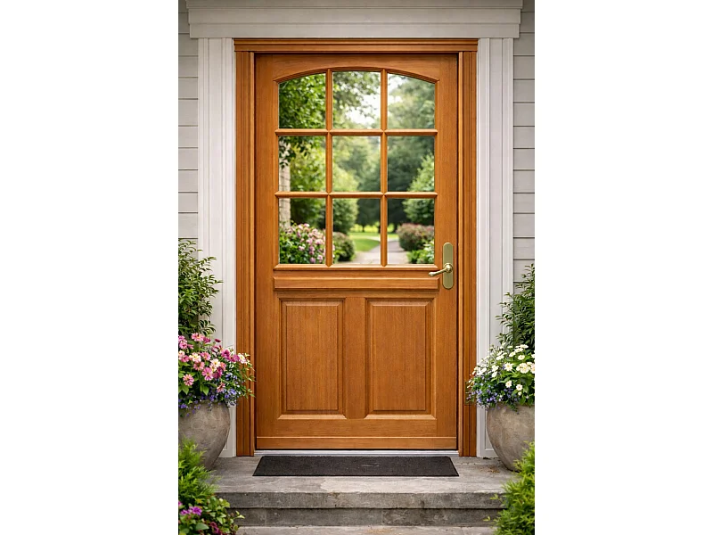 Porte D'entrée Bois Vitrée Agatha, H.215xl.90 P,gauche Côte Tableau, Poignée, Barillet Gd Menuiseries