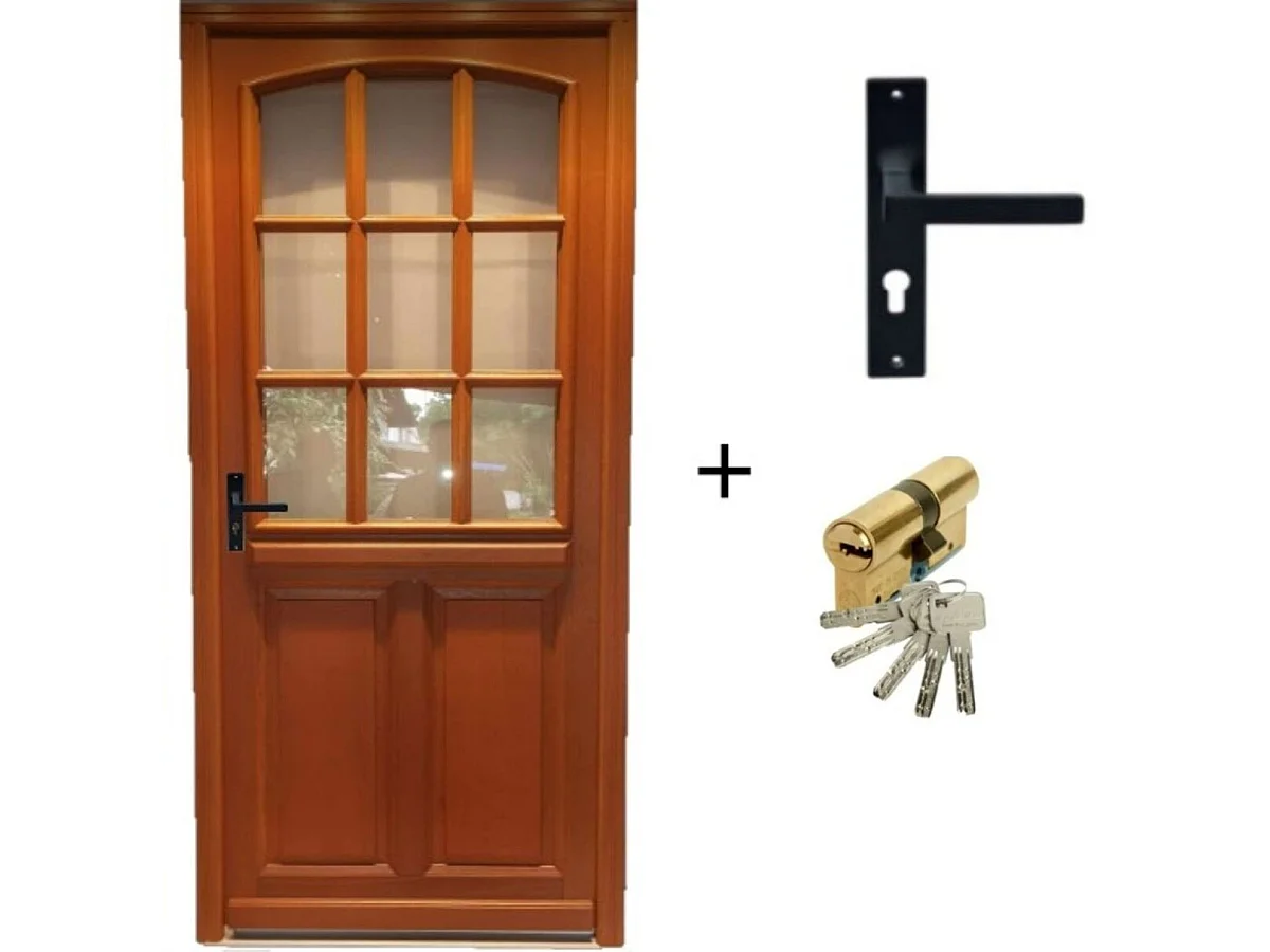 Porte d'entree Bois vitree, Agatha, H,215xl,80  p, droit + Poignee Et Barillet (ref010723NO) Cote Tableau