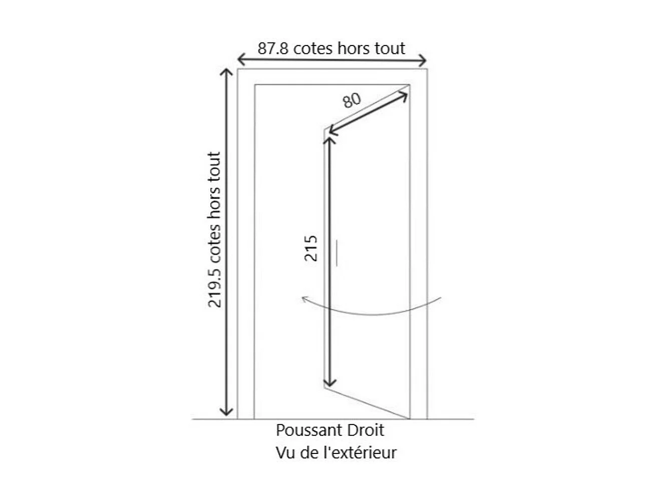 Voordeur Agatha 80x215 (totale heuvel 87,8x219,6) recht duwt met handvat en loop