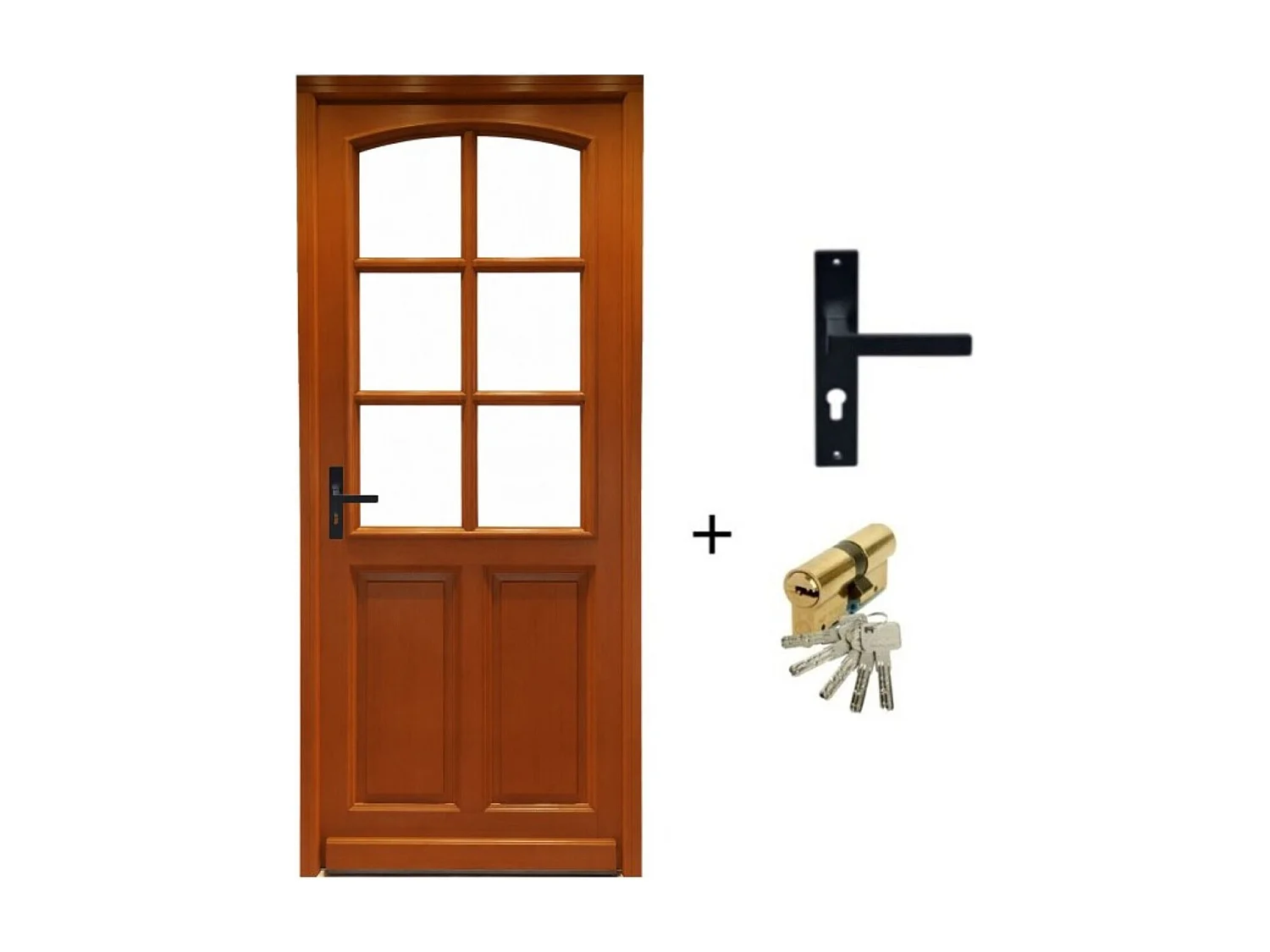 Puerta de entrada de madera con vitrina Agatha, H.215 x 80 cm, lado de la tabla, derecho, manija, bombín de GD MENUISERIES sin manilla