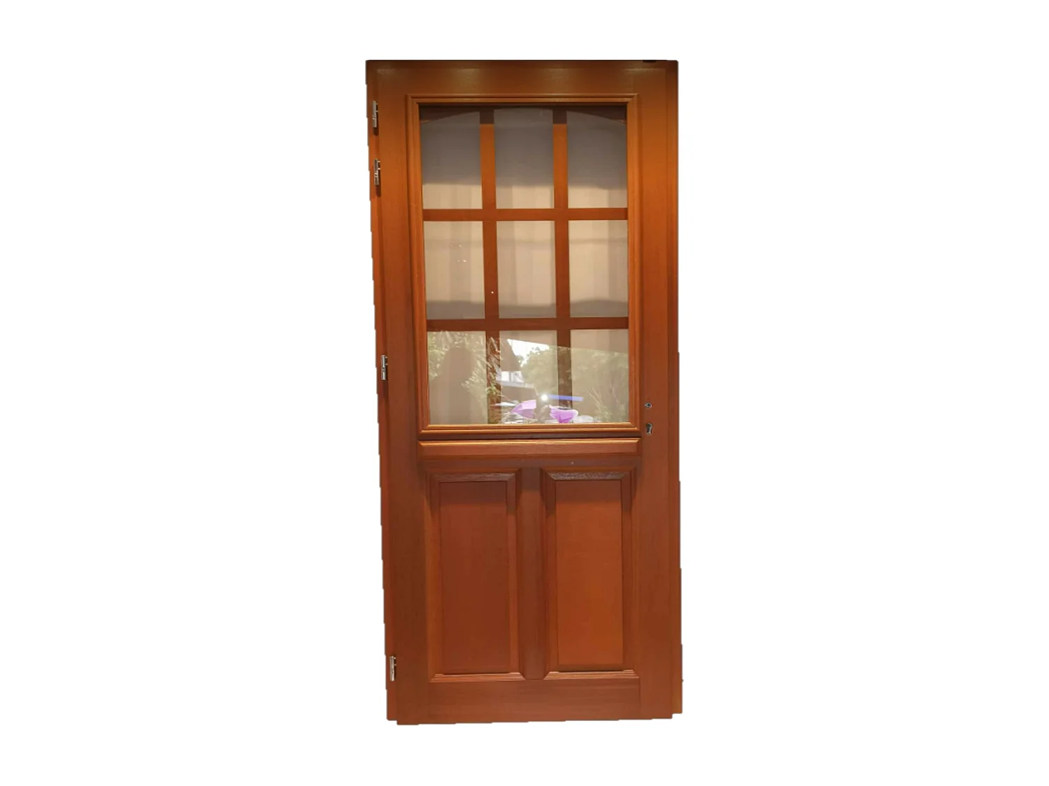 Puerta de entrada de madera con vitrina Agatha, H.215 x 80 cm, lado de la tabla, derecho, manija, bombín de GD MENUISERIES sin manilla