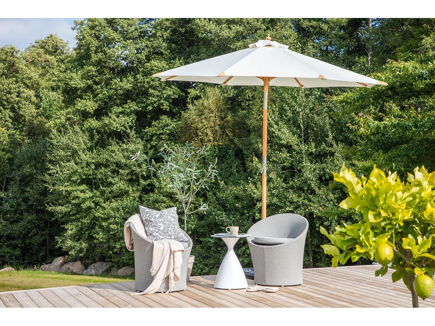 Parasol en Bambou "Cerox" 270cm Blanc