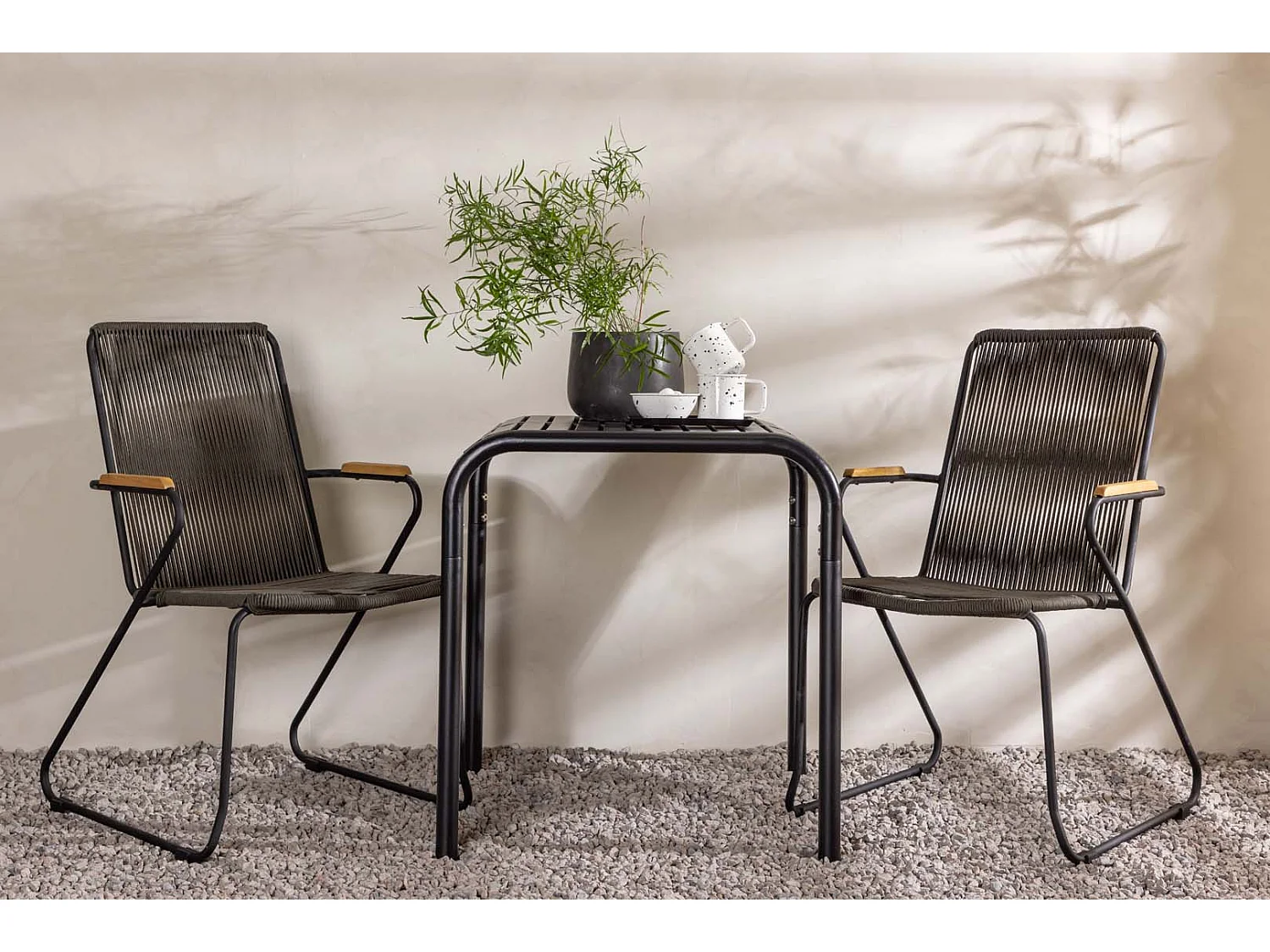 Borneo tuinmeubelset tafel, 2 stoelen zwart.