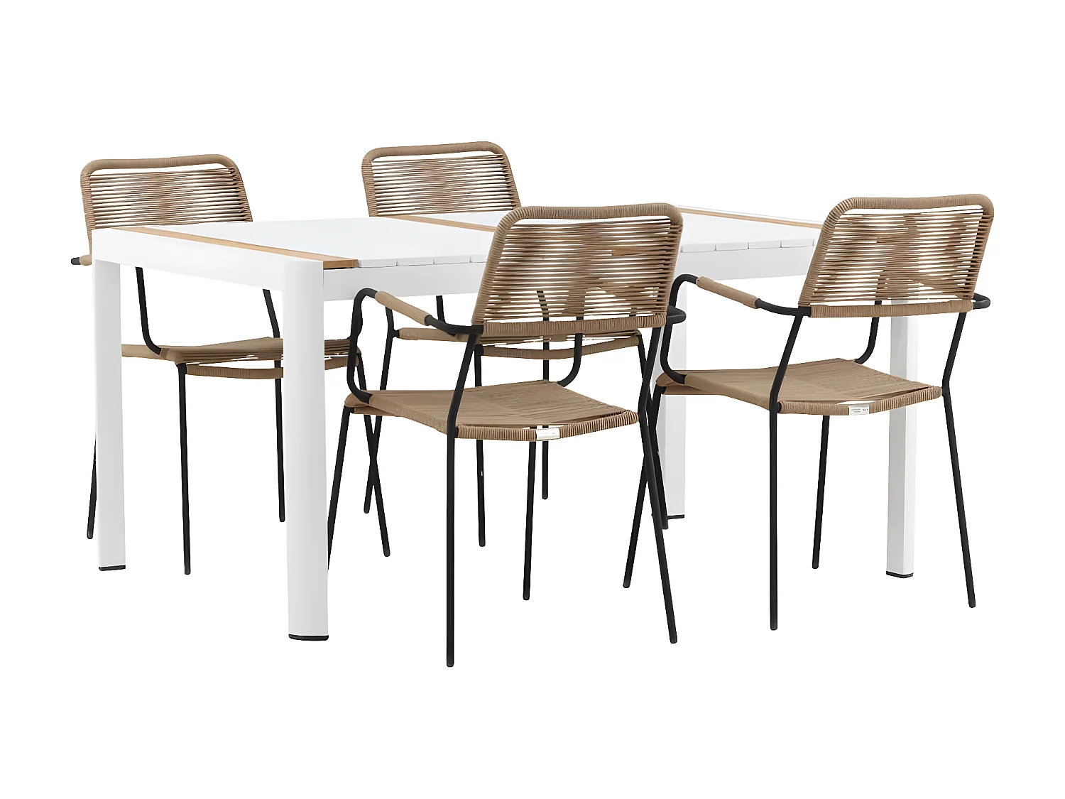 Togo tuinmeubelset tafel 90x150cm wit, 4 stoelen Lindos bruin.