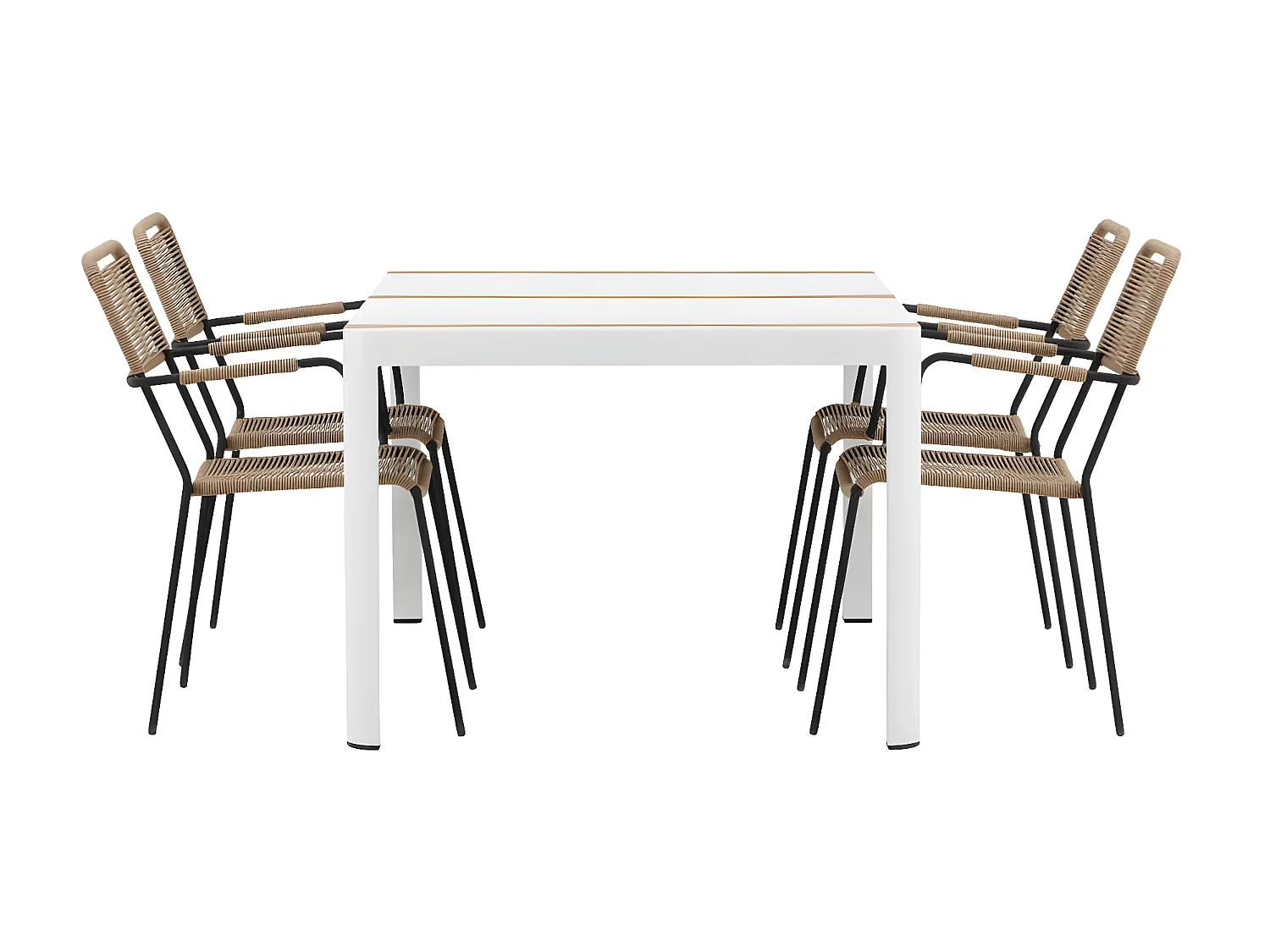 Togo tuinmeubelset tafel 90x150cm wit, 4 stoelen Lindos bruin.