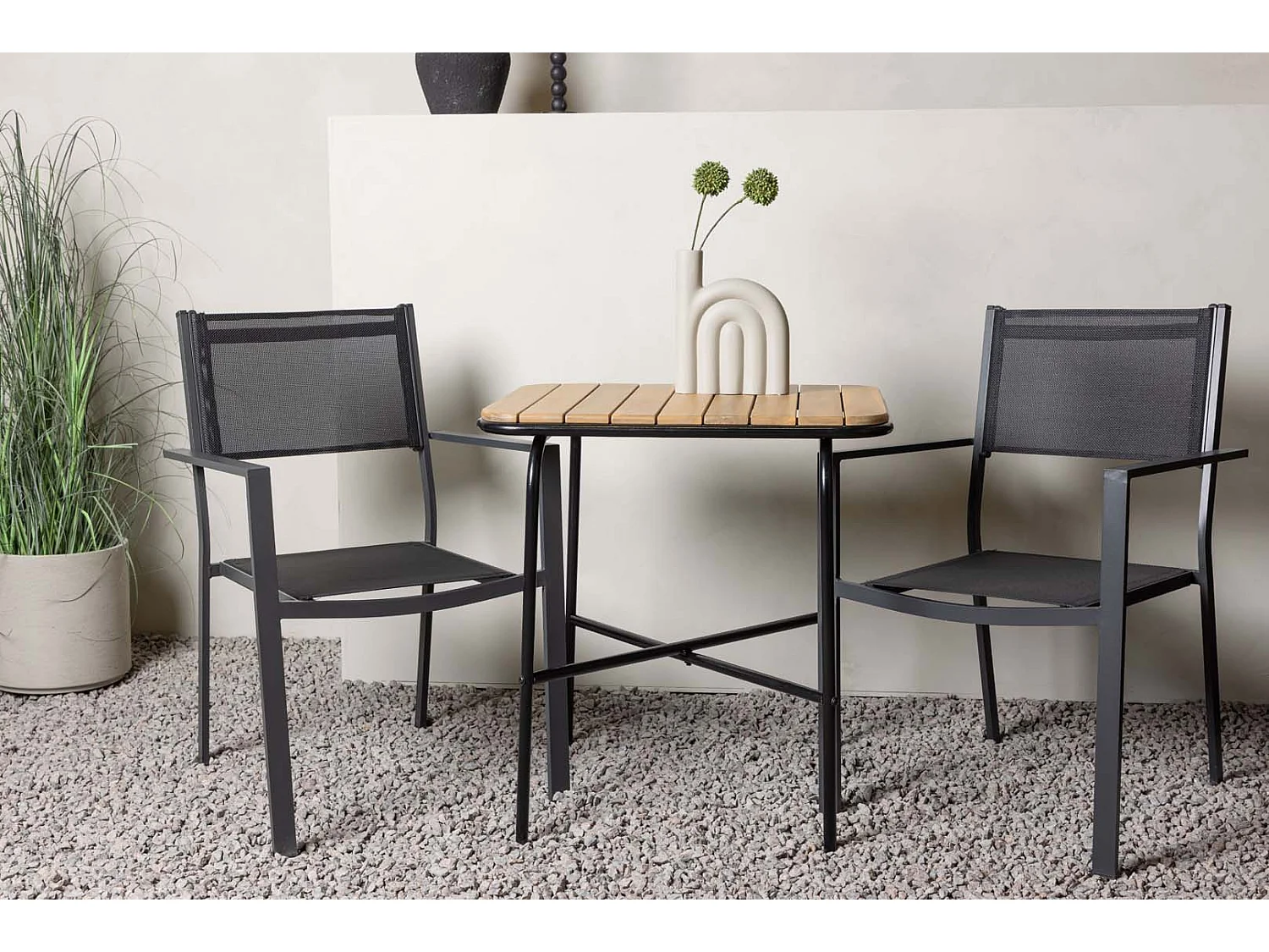 Holmbeck Gartenset Tisch, 2 Stühle  natur,schwarz.