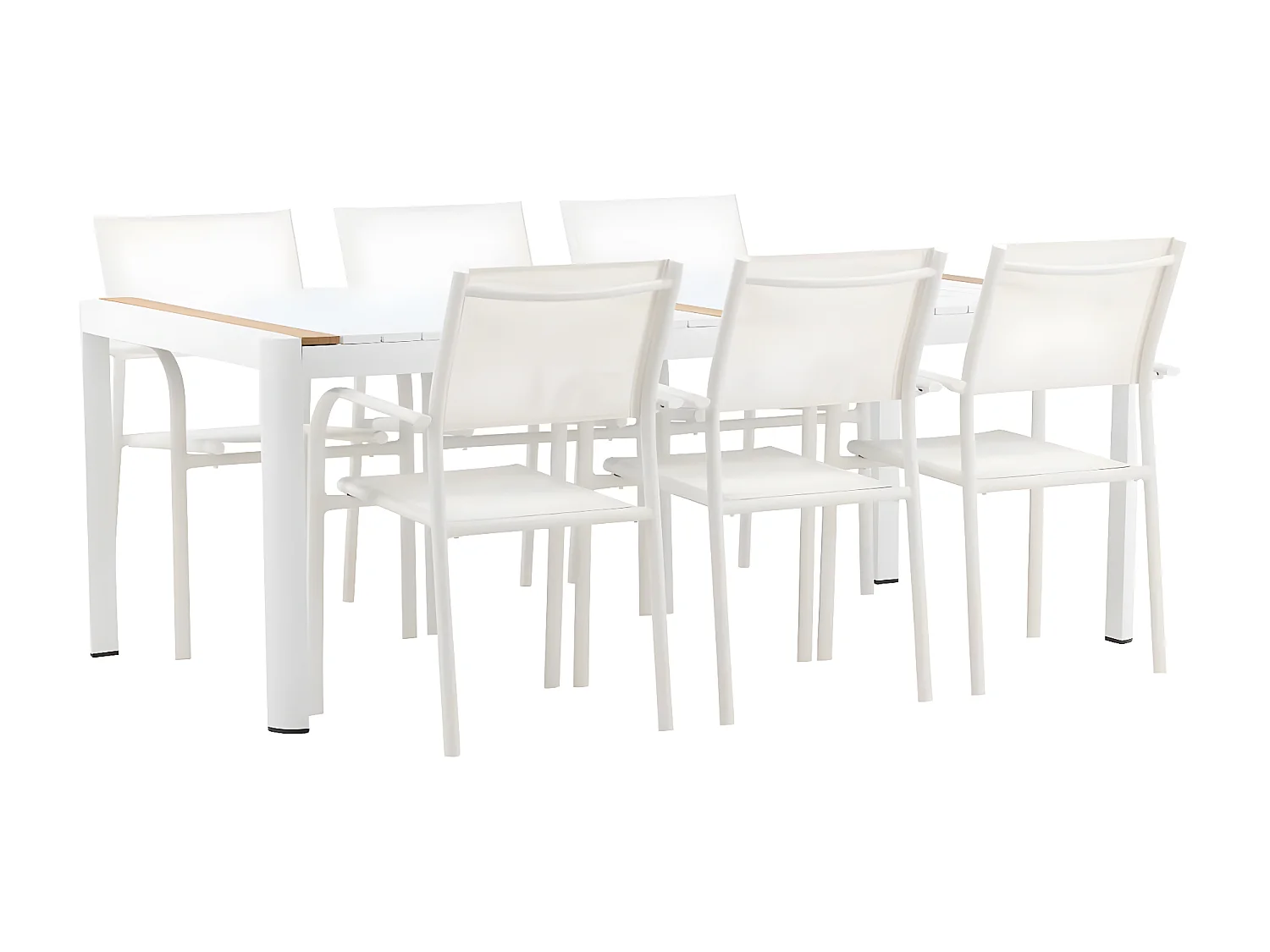 Togo tuinmeubelset tafel 100x200cm wit, 6 stoelen Santorini wit.