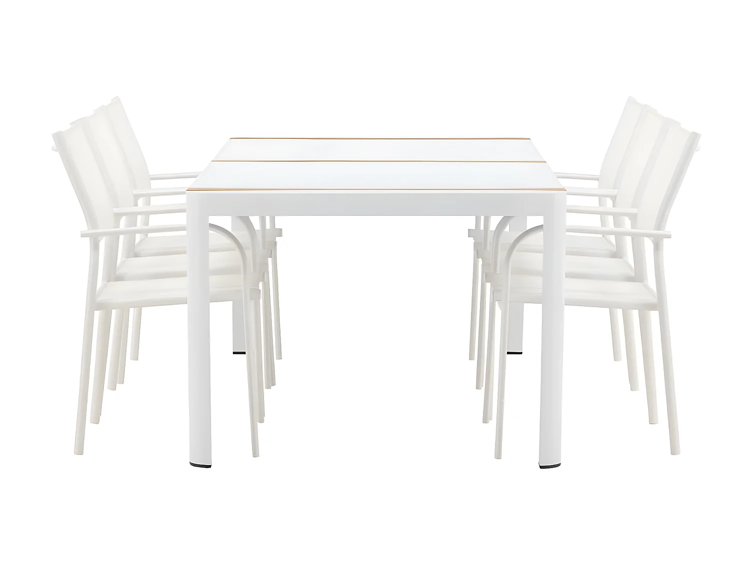 Togo tuinmeubelset tafel 100x200cm wit, 6 stoelen Santorini wit.