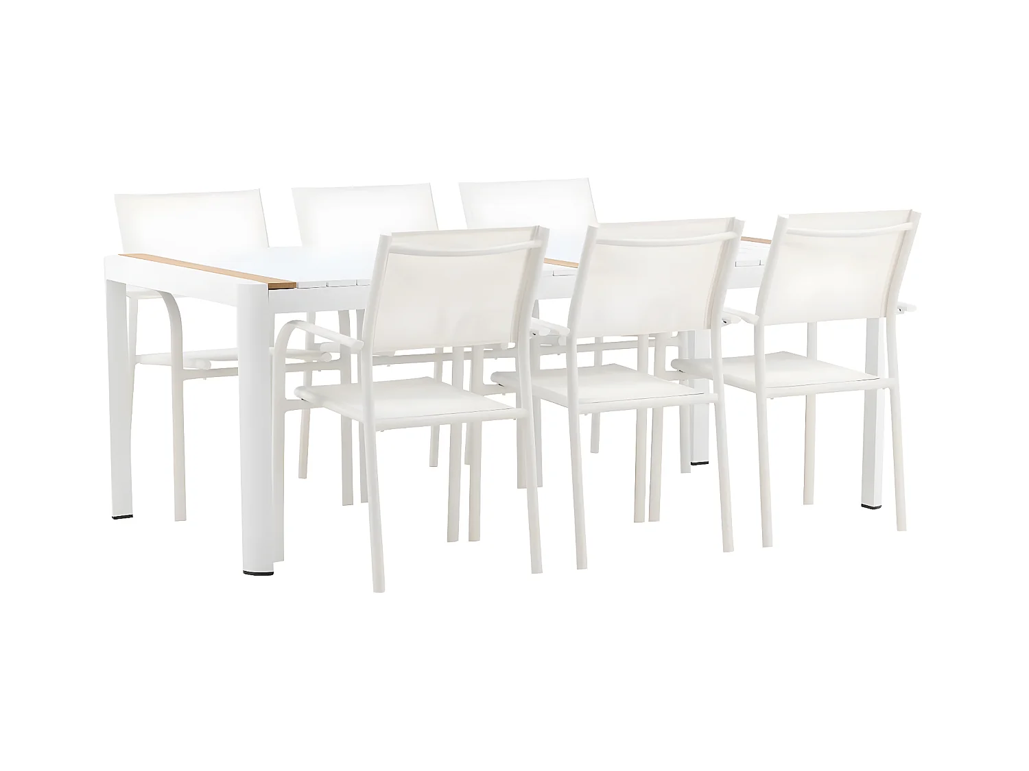 Togo Gartenset Tisch 100x200cm weiß, 6 Stühle Santorini weiß.