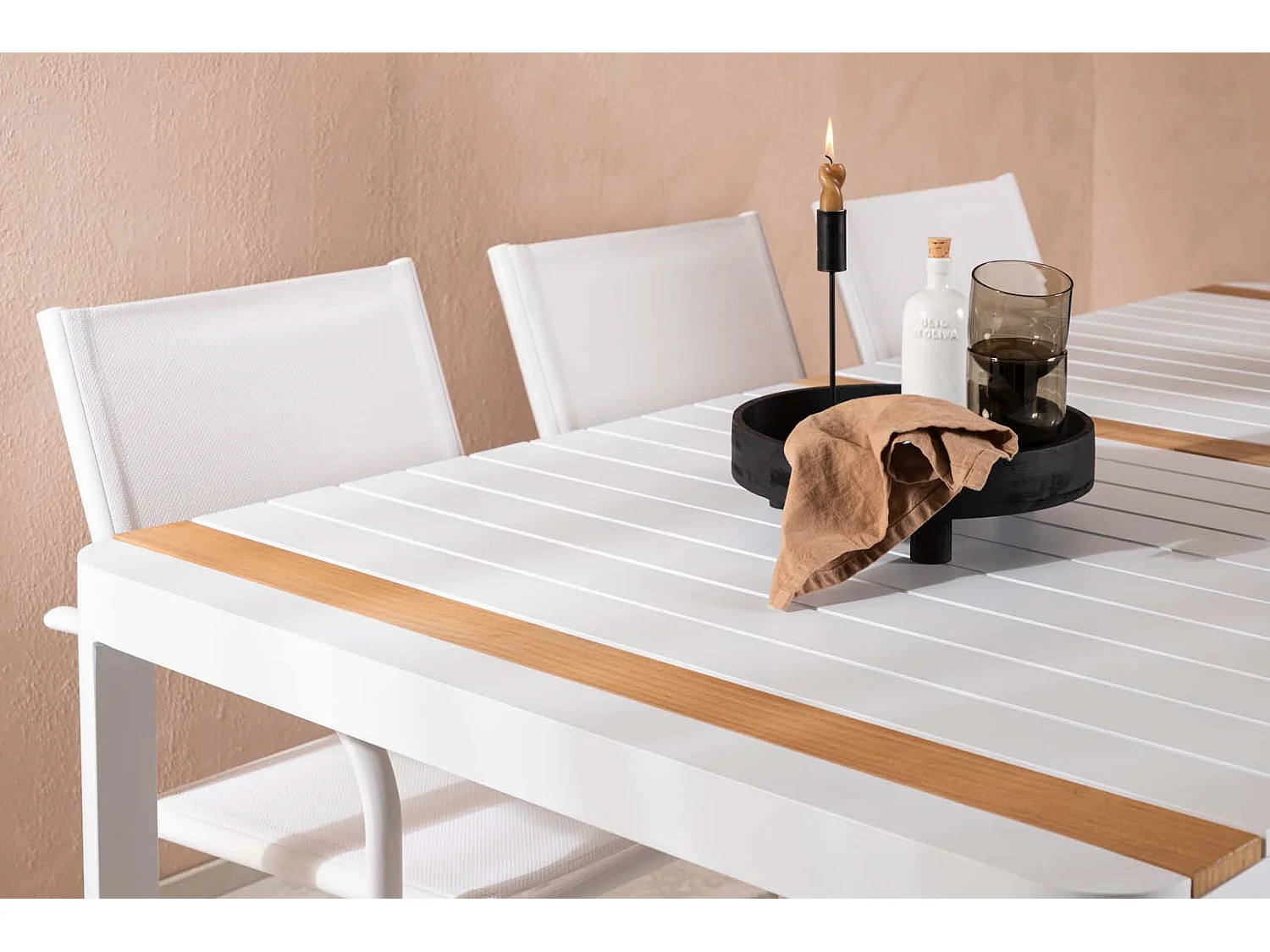 Togo tuinmeubelset tafel 100x200cm wit, 6 stoelen Santorini wit.