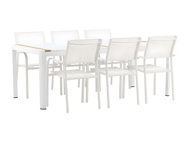 Togo set de jardin table 100x200cm blanc, 6 chaises Santorini blanc.