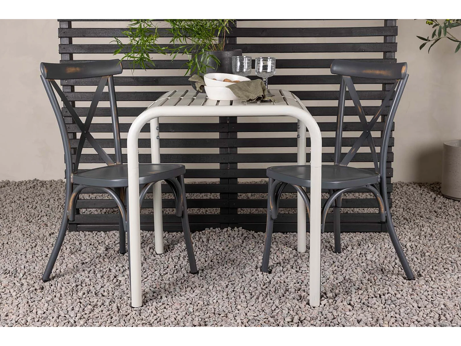 Borneo Gartenset Tisch, 2 Stühle  beige,dunkel grau.