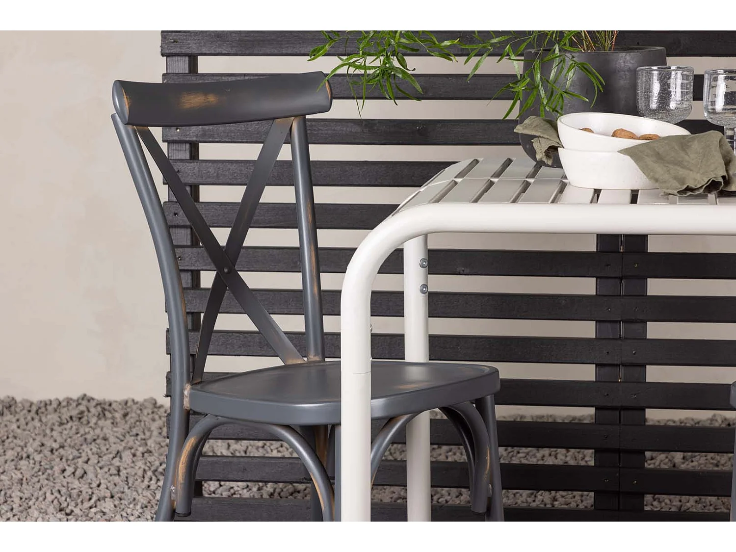 Borneo Gartenset Tisch, 2 Stühle  beige,dunkel grau.