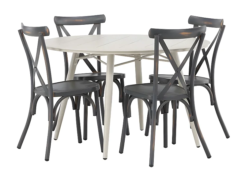 Lina set de jardin table Ø120cm beige, 4 chaises Peking gris foncé.