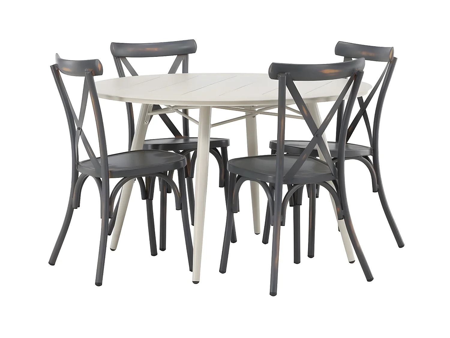Lina set de jardin table Ø120cm beige, 4 chaises Peking gris foncé.