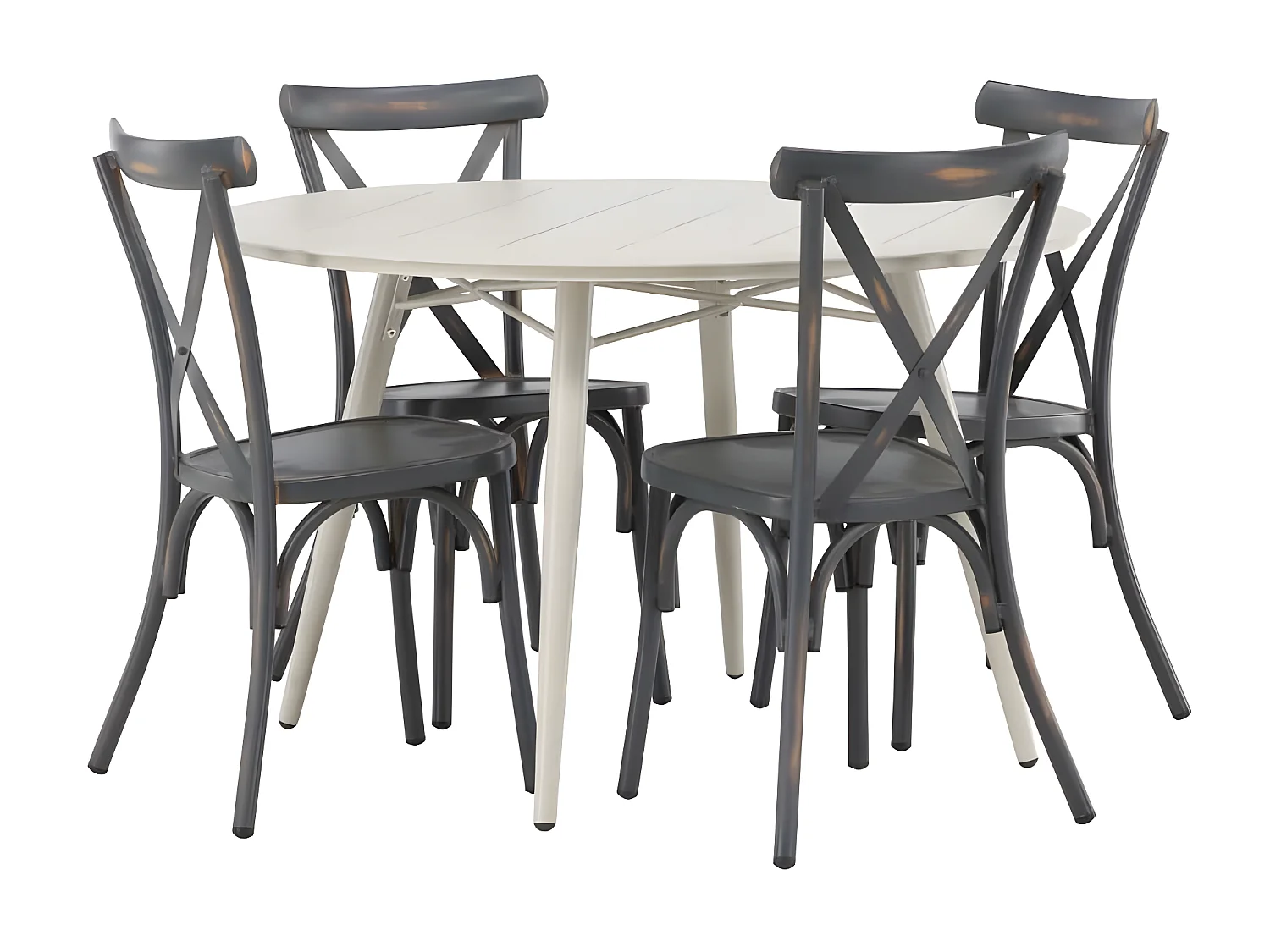Lina set de jardin table Ø120cm beige, 4 chaises Peking gris foncé.
