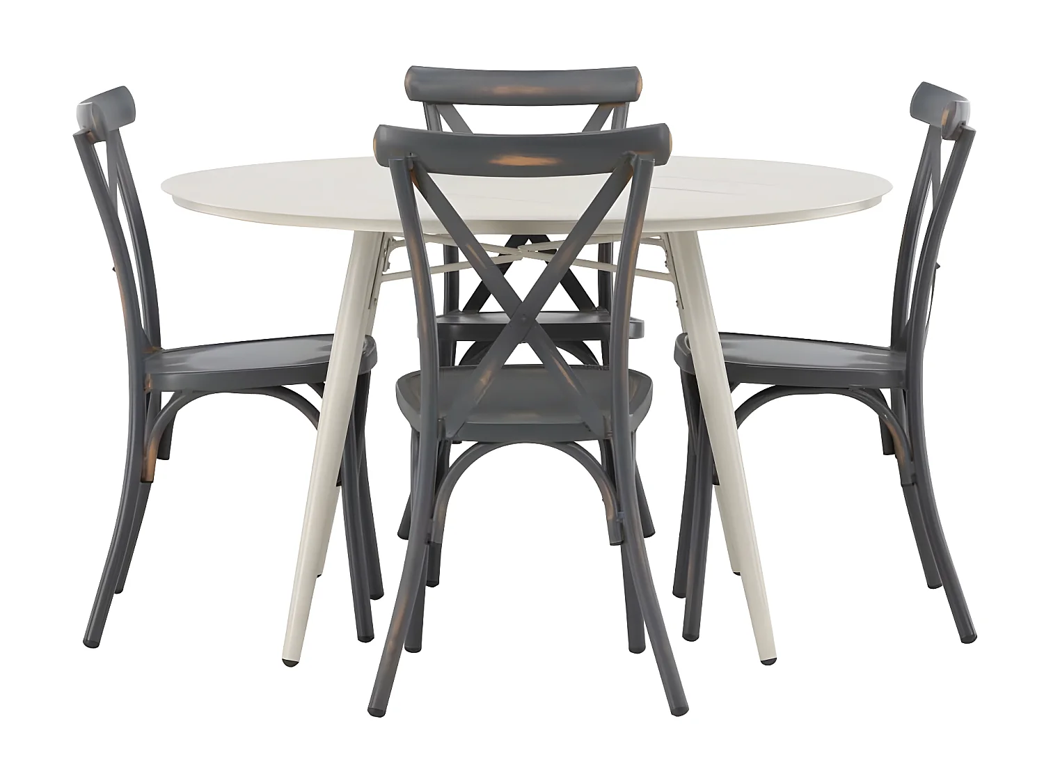 Lina set de jardin table Ø120cm beige, 4 chaises Peking gris foncé.