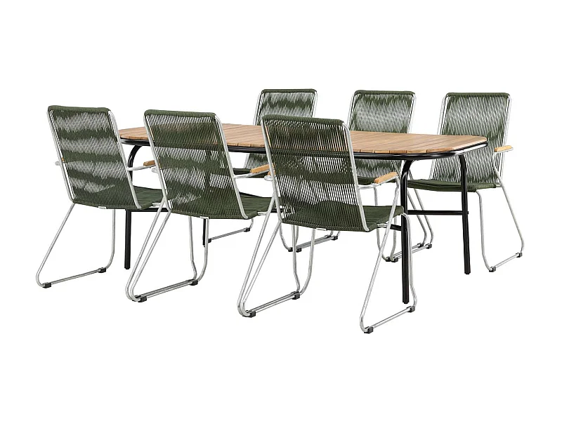 Holmbeck set de jardin table 90x200cm naturel, 6 chaises Bois vert.