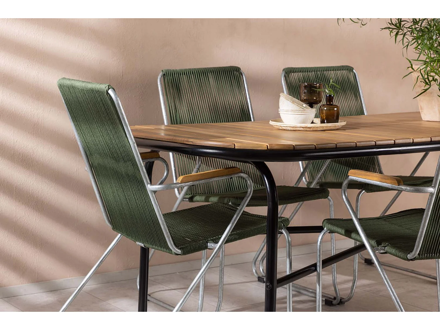 Holmbeck set de jardin table 90x200cm naturel, 6 chaises Bois vert.