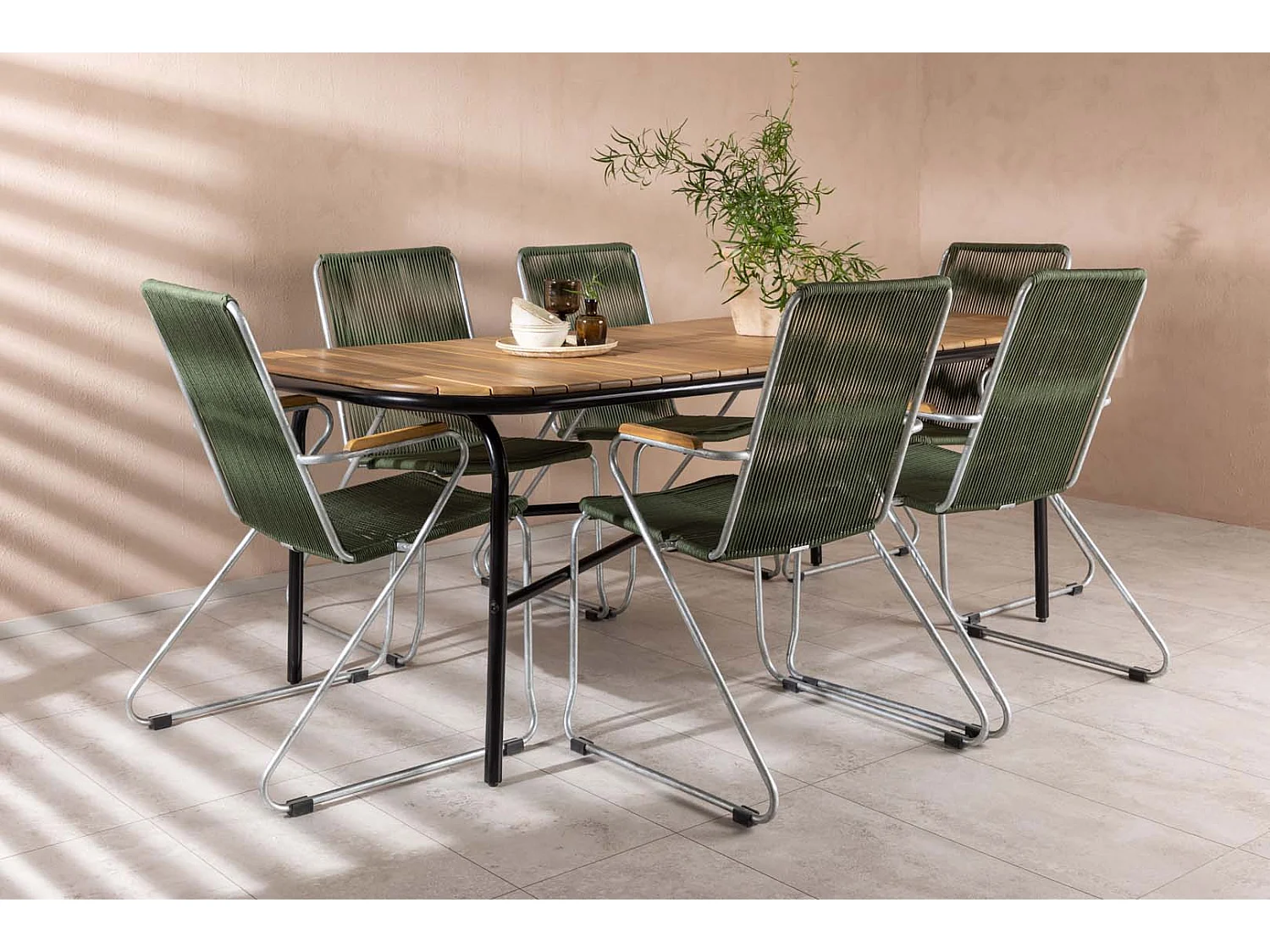 Holmbeck set de jardin table 90x200cm naturel, 6 chaises Bois vert.