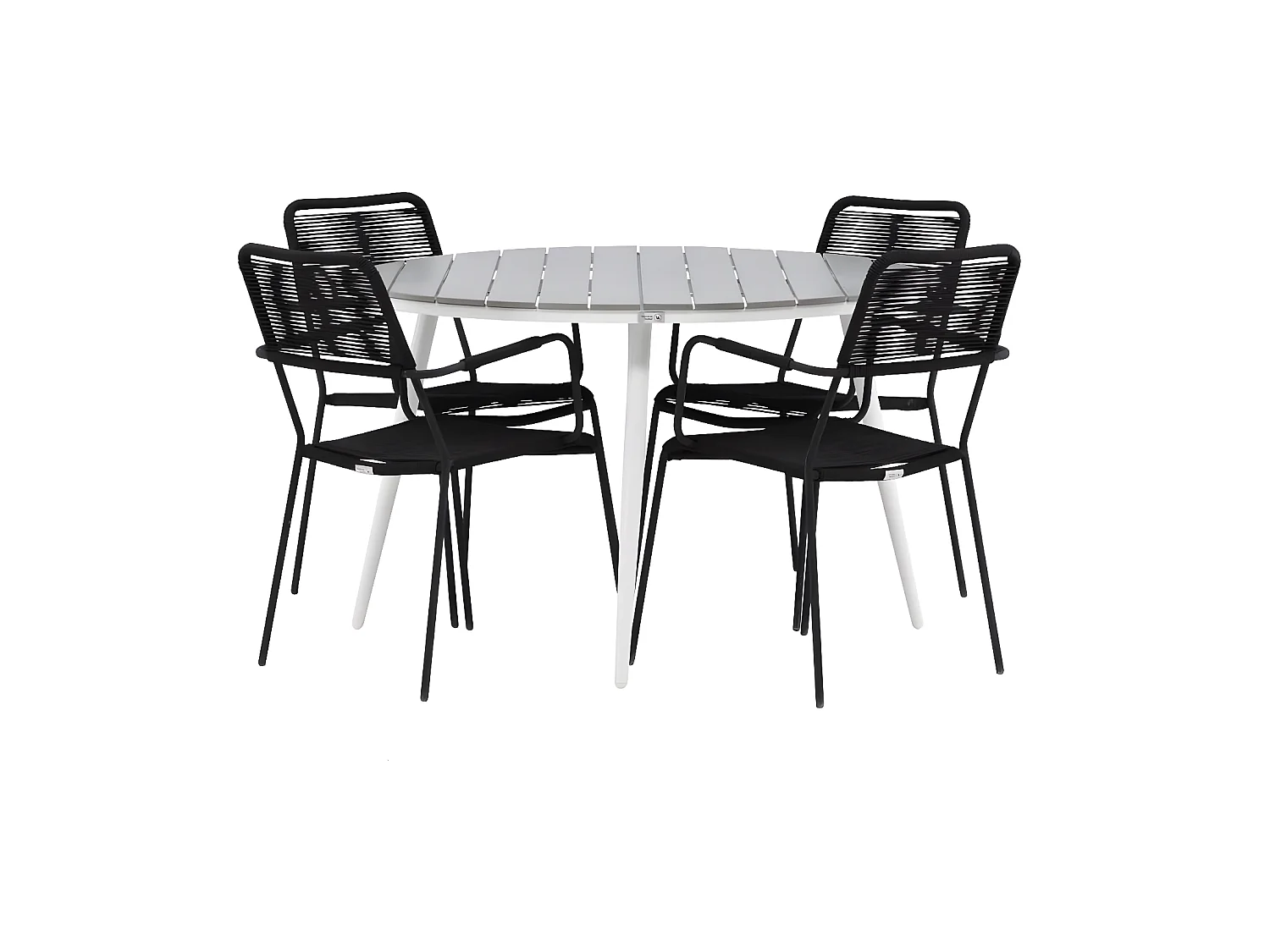 Break set de jardin table Ø120cm gris, 4 chaises Lindos noir.