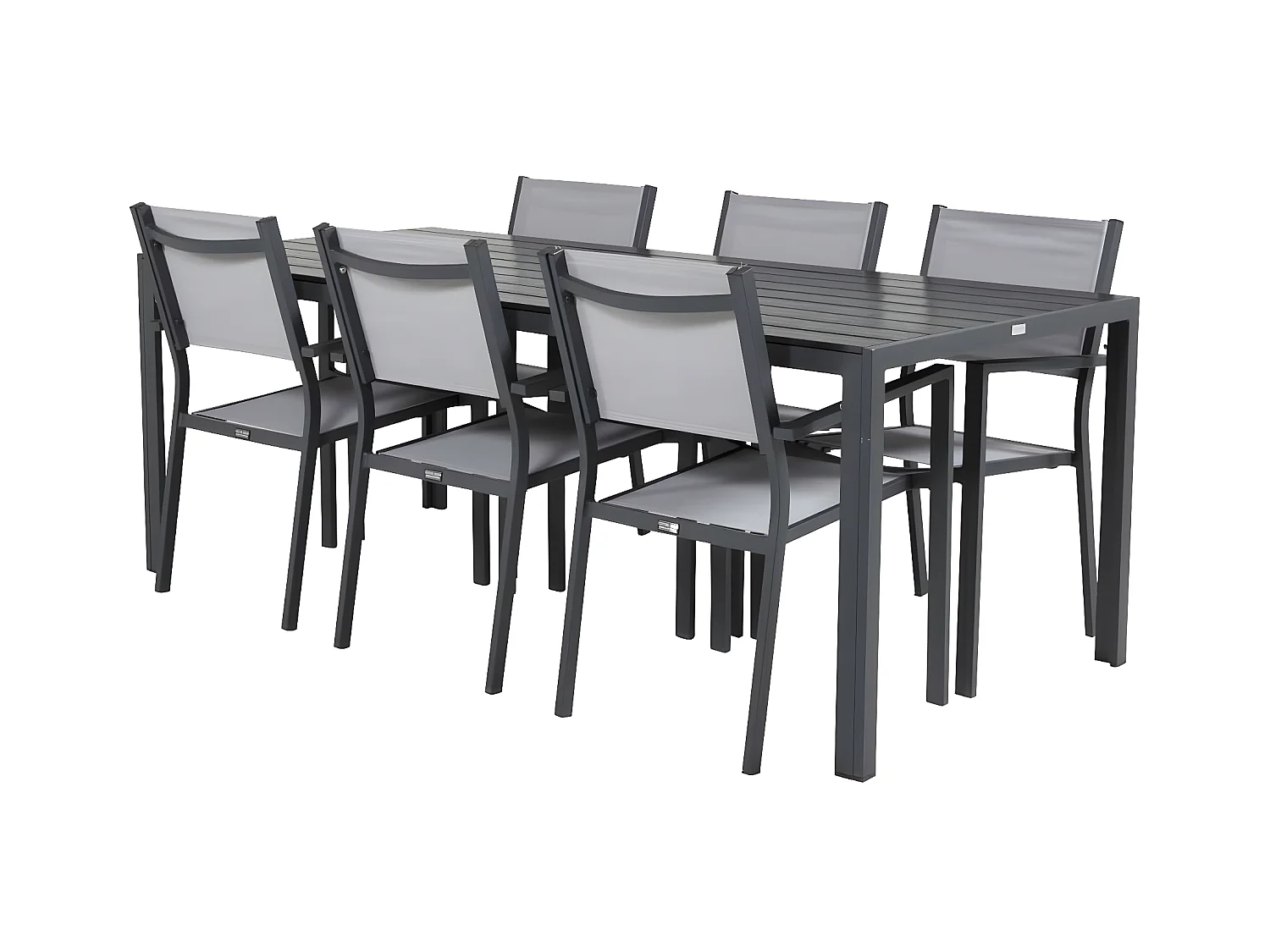 Break tuinmeubelset tafel 90x205cm zwart, 6 stoelen Copacabana grijs.